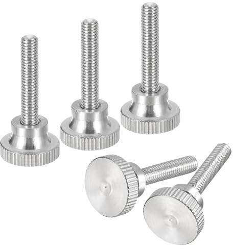 sourcing map Tornillos moleteados M5 x 25 mm, 5 tornillos de cabeza moleteada plana de acero inoxidable 304 con cierres de pomos de agarre de hombro