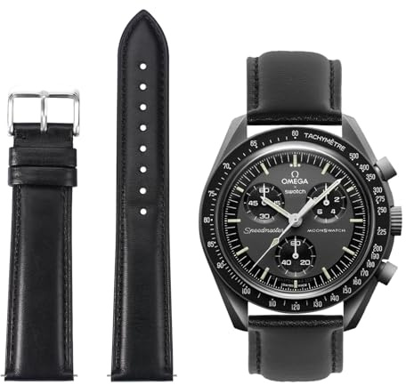 TStrap Leather Watch Bands for Moonswatch - Black Watch Strap Compatible with Omega x Swatch Moonwatch - 20mm Quick Release Watch Band Replacement for Moonswatch Speedmaster