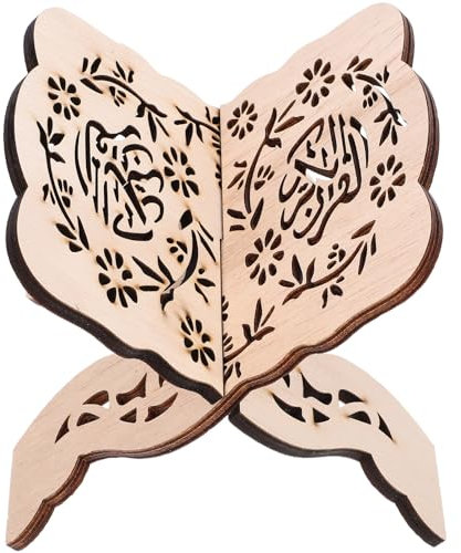 HOODANCOS Koran-Buchständer Hölzerner Bibel-Display-Halter Vintage-Ramadan-Koran-Halter Zusammenklappbarer Bibelständer Islamisches Eid Mubarak Faltbarer Rehal-Gebetsbuchhalter Religiöses