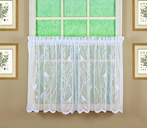 Today's Curtain, Songbird Semi-Sheer Lace Tier 24, White, 56 W x 24 L