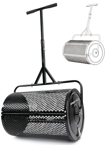 Compost Spreader 24 Inch Peat Moss Spreader with Installation Support Accessories, Metal Mesh Roller Lawn Spreader for Top Soil, Manure, Mulch, Top Dressing - Garden spreaders for lawns
