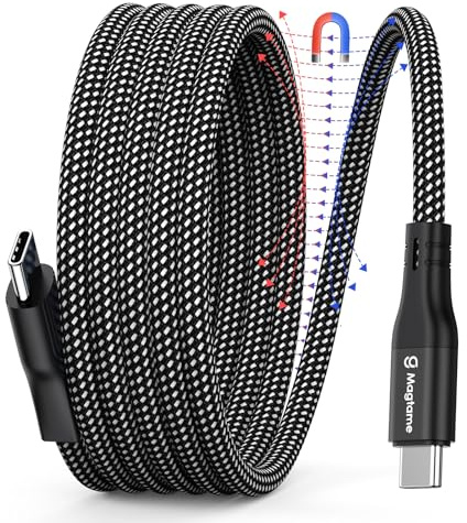 Magtame 1 m USB-C-auf-USB-C-Kabel magnetisch aufrollbar 60W/3A Schnellladen | Nylon-geflochten, verhedderungsfrei und aufrollbar, für iPhone15-17, Samsung Galaxy, Laptop, Tablet und weitere USB-C-Geräte