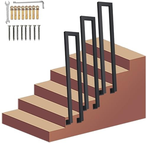 Corrimano in ferro battuto per scale interne o esterne, ringhiera nera per scale, con guardrail montato lateralmente e corrimano, per gradini da giardino e portico, kit completo (0,5 m)