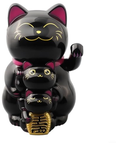Chinese Lucky Cat,Solar Waving Hand Lucky Fortune Cat Lucky Cat Ornament For Shops,Offices And Homes,7.7x7.7x11.4CM(Black)