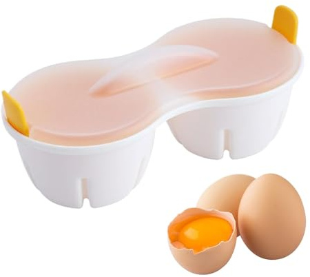 Olla de huevos para caldera de huevos en microondas, microondas, microondas, APARATADOR DE 2 CAVITY | Pochador de microondas resistente al calor con tapa, para huevos duros, suaves y escalfados para
