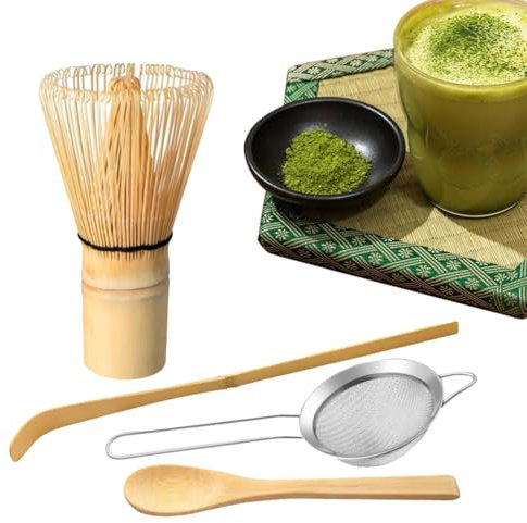 Juego de batidores de té verde matcha en polvo, agitadores de bebidas tradicionales de cocina, máquina de bebidas con cuchara y colador, batidor para té en polvo, batidora, para hacer y remover