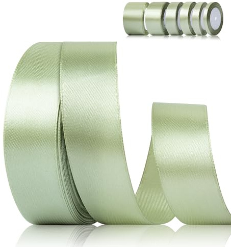 Fyshird Satinband Salbeigrün 25mm x 22m Geschenkband Breit Salbeigrün Schleifenband Hochzeit Polyester Grün Bänder zum Basteln Dekoband für Geschenkverpackung Geburtstag DIY