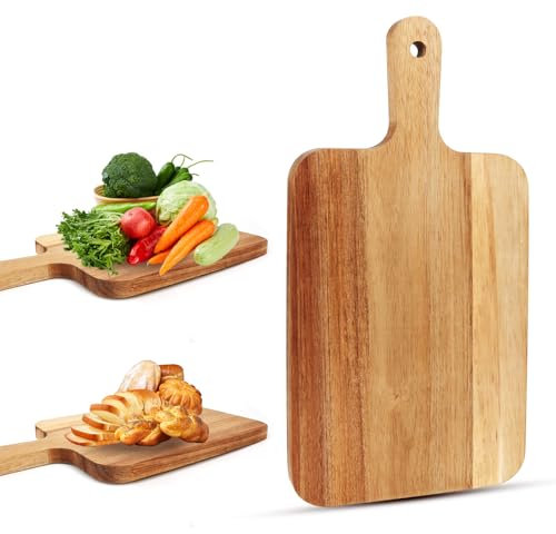 Tabla de cortar de madera con mango, tabla de cortar de madera, tabla de cortar de madera, tabla de servir, tabla de desayuno, tablas de cortar, madera de acacia para pan, queso, carne, bandeja para