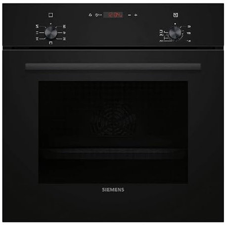 Siemens HB013FBB1, iQ100, Einbau-Backofen, LED-Display und Elektronikuhr, 3D Heißluft, Schnellaufheizung, Kindersicherung, 60 x 60 cm, Edelstahl, Schwarz