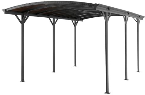 VERDELOOK | Carport Arco Rimessa Auto Grigio 300x505 H219 cm in Alluminio con Tetto ad Arco in Policarbonato Alveolare UV, Pensilina Copertura Auto con Grondaia