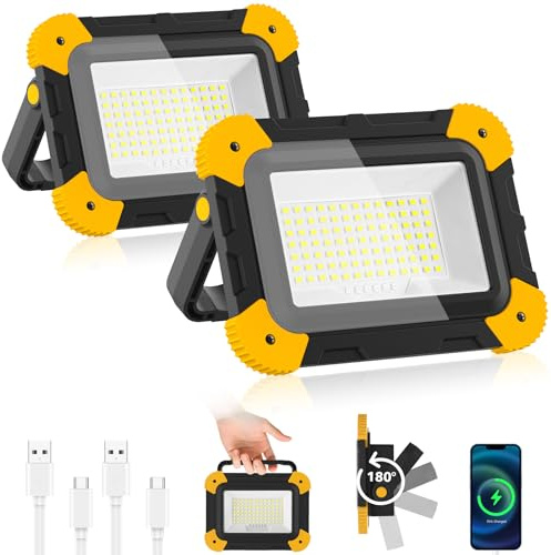 NATPOW LED Construction Spotlight Battery, 5 Modes LED Spotlight Battery with USB Cable, Portable Rechargeable Camping Lamp, Work Spotlight for Construction Site, Garage, Workshop, Camping, Emergency