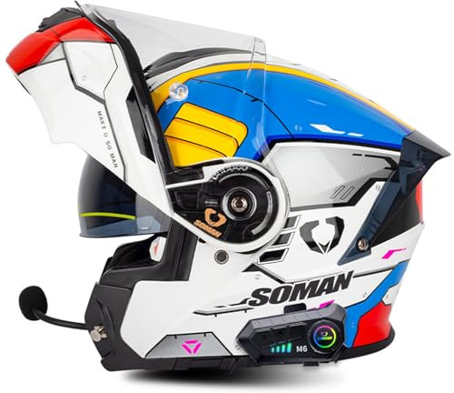 Klapphelm Bluetooth Motorradhelm ECEDOT-Zertifiziert Modularer Helm Erwachsene Damen und Herren Integriert Integralhelm mit Doppelvisier Modularer Motocrosshelme