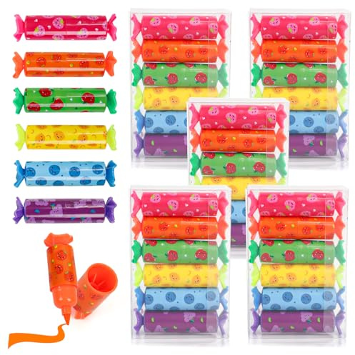 TPVUPC 30Stück Mini Textmarker Kinde, 6 Farben Mini Bonbon Textmarke Set, Süße Textmarker Pen für Kinder, Bonbon Highlighter Stifte, Süße Bonbo Textliner Stifte für Kinder Schüler