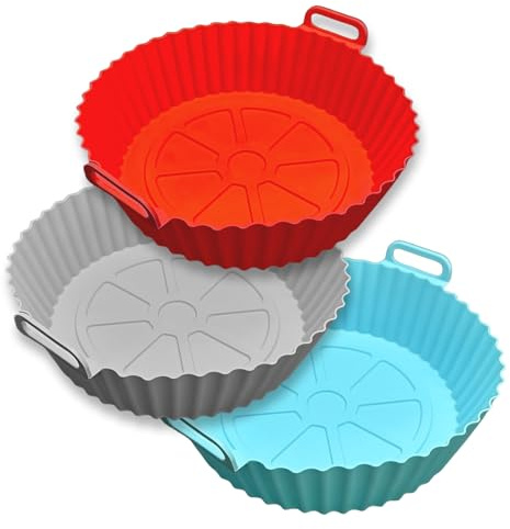 Echehi Teglia Silicone Friggitrice ad Aria da 3, Antiaderente con Manici, Tappetino da Forno Riutilizzabile Senza BPA per Friggitrice ad Aria, Forno, Microonde, Lavabile in Lavastoviglie. Rotondo