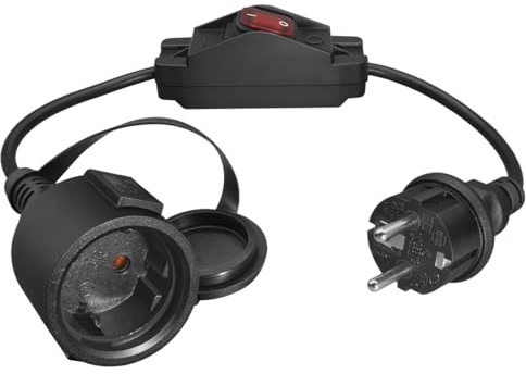 Adaptador de corriente exterior resistente a la intemperie alemán 16 A/250 V, cable de alimentación, enchufe/enchufe, con extensión de 4 cm, tapa protectora impermeable e interruptor de 50 cm