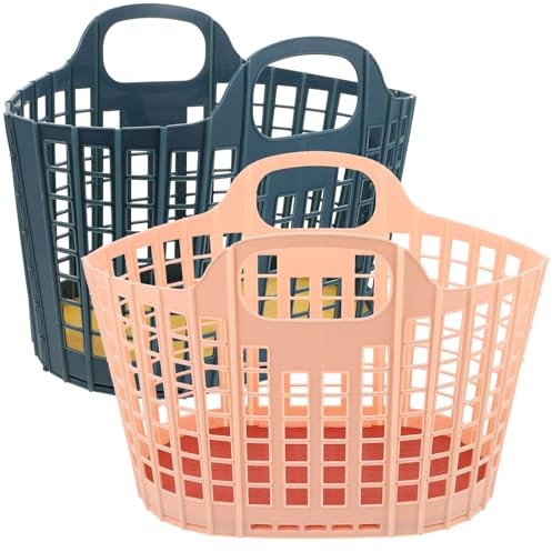 CHICAMPERA 2 Pezzi Cesto Porta Frutta e Verdura con Manico Ergonomico Design per Organizzazione Desktop e Picnic Colorati Rosa e Blu Cassetta Pratica per Casa e Uso Esterno