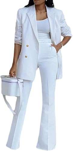 Generisch Elegante traje de negocios para mujer, pantalones de negocios, chaqueta de dos piezas, traje de moda casual, conjunto de pantalones de pierna ancha, chaqueta de traje para mujer, Blanco, XXL