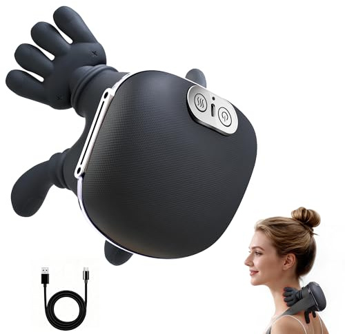 Shiatsu Masseur Cervicales et Cou Chauffant - yorraka 3 Niveaux de Massage & 2 Niveaux de Température Appareil Massage avec Chaleur - Rechargeable USB-C Main Massante Nuque Sans Fil (Noir)
