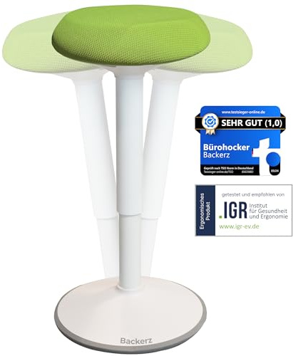 Backerz Sgabello ergonomico - Sgabello da ufficio - Vincitore del test - 55-80 cm - Altezza regolabile con funzione dondolo - Sedia da ufficio ergonomica antiscivolo - Sedia Scrivania - Verde