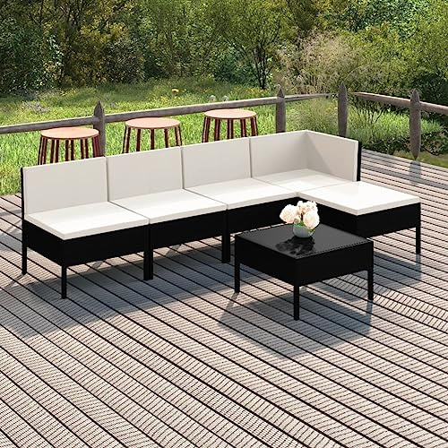 Mimdixy Lounge Set Terrassenmöbel Verandamöbel,6-TLG. Garten-Lounge-Set mit Auflagen Poly Rattan Schwarz