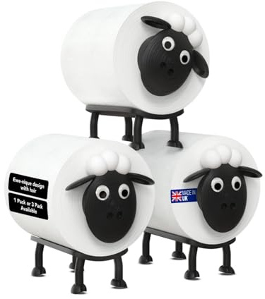 Sheep Toilet Roll Holder - Set of 3 – Free Standing Black Loo Roll Storage – 3D Printed Cute Bathroom Decor – Hilarious Plastic Tissue Paper Holder – Novelty Gift for Home, Kids & Guests