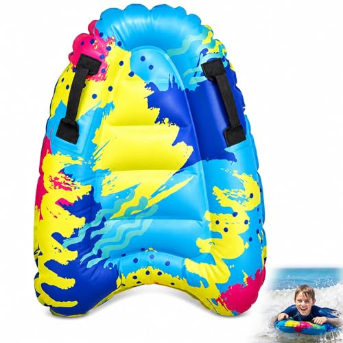 XPJBKC Aufblasbares Bodyboard, 60 x 80 cm Leichtes Faltbar Bodyboard Aufblasbar mit 2 Griffen, Tragbares Aufblasbares Surfbrett Zum Schwimmen Für Erwachsene Pool Strandsurfen, Bunt