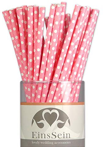 EinsSein 100 x Papier-Trinkhalme, gepunktet, Länge 19,5 cm, Rosa