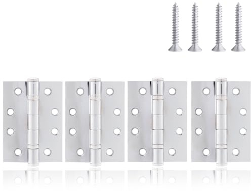 XFORT 4 Inch (100mm) Ball Bearing Door Hinges in Polished Chrome, Internal Door Hinges for Wooden Doors - 4 Pack