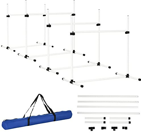 PawHut Agility Hürdenset Slalom Stangen Hunde Training Set 4 x Hürden, Kunststoff, Weiß, 95x65x95cm