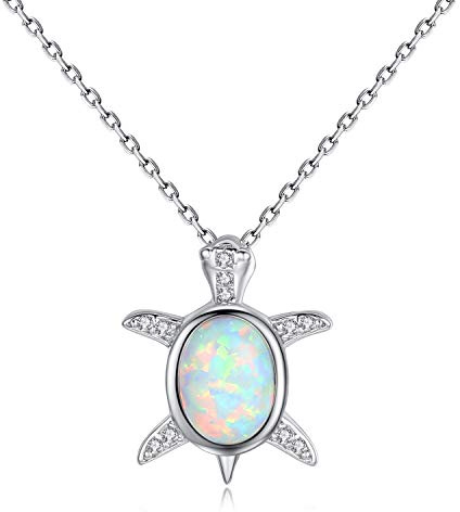 VIKI LYNN Opal Meeresschildkröte Halskette 925 Sterling Silber und künstlicher Opal Geschenk fuer Frauen Mädchen