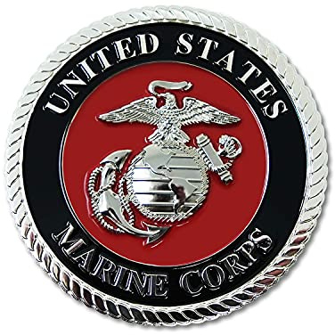 Military Gift Shop Marines Eagle Globe & Anchor Car Emblem – 3.5 Marine Corps Auto Medallion, Metal Red & Black, Veteran Gift, Exterior Badge USMC 3.5 Red & Silver Medallion