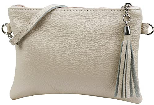 SH Leder Echtleder Umhängetasche Clutch kleine Tasche Abendtasche 22x15cm Anny G248 (Beige)