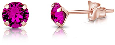 DTPsilver - KLEINE Ohrringe 925 Sterling Silber Rosèvergoldet mit Kristallen Runde Ohrstecker - Durchmesser 5 mm - Farbe : Fuchsie