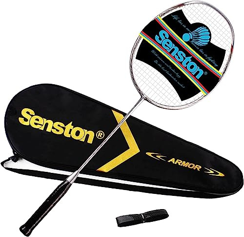 Senston Badminton N80 racket, Badmintonracket i kolfiber, unisex, balanserad i huvud, för nybörjare och avancerade