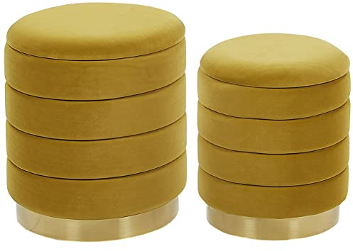 Runder Pouf im 2er Set aus Samt senfgelb Ottoman Sitzpouf Garland
