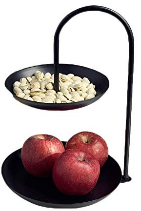 2-Tier Fruit Basket Métal Fruit Bowl détachables Fruit Holder, snack Plateau Corbeille à pain, for la cuisine Salon (Color : Black)