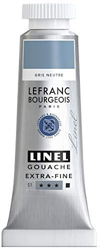 Lefranc Bourgeois 301224 Linel Gouache extrafeine und geschmeidige Wasserfarben mit maximaler Farbintensität, Leuchtkraft für streifenfreien Auftrag, 14ml Tube - Neutralgrau