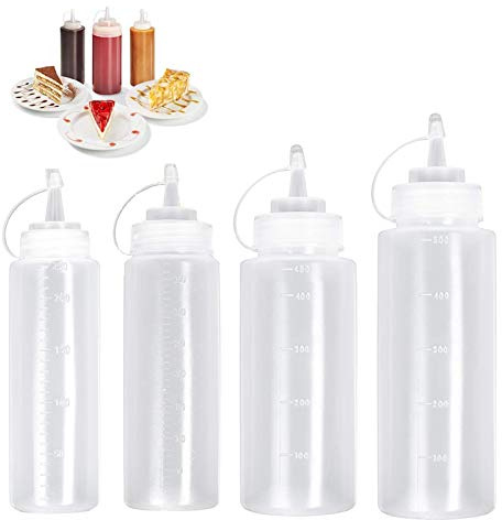 Dosierflaschen Plastik Quetschflasche Gewürz Flaschen Squeeze Flasche Plastikflaschen Liquid Flaschen mit Kappe Nachfüllbar Auslaufsicher für Condiment Senf Mayonnaise Ketchup Olivenöl Pigment 4 Stück