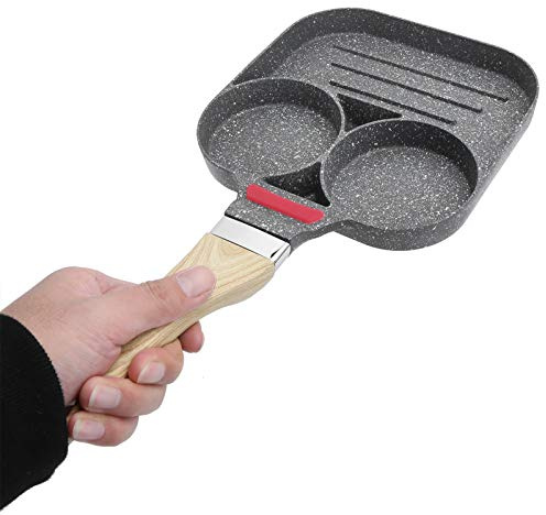 HERCHR Egg Pan Nonstick Frying Pan,3 Grids Divided Frying Pan,Egg Mcmuffin Maker Breakfast Cooker Omelet Pot 3 Section for Hamburger Omelette Ham Breakfast,Kitchen
