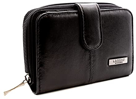 Woodland Leathers Women's Small Purse, Real Leather Zip Wallet with Coin and Key Pocket for Ladies (Black)