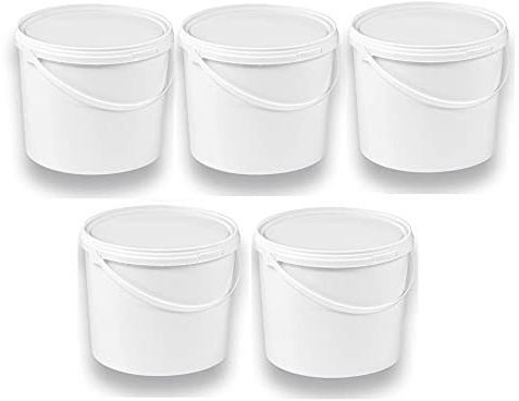 Silplast 5 x 5 Liter Eimer mit Deckel, Weiß, lebensmittelecht, 5 Stück | Stapelbar, Kunststoffeimer, Milch-/Vorratseimer, Honigeimer, Lebensmittelbehälter, Leereimer für Mehl, Wassereimer