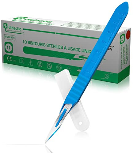 Scalpel jetable lame N°11: Boite de 10 bistouris medical | Qualité pro | Materiel chirurgical stérile | Dermaplaning| Pédicure| Scrapbooking | Modélisme | Utilisé en hôpital| Fabricant Français