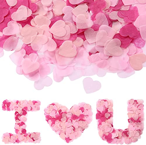 Suilung 1000 Pieces 1 Inch Hearts Valentine's Day Paper Confetti Wedding Engagement Tissue Party Confetti - Balloon Engagement Holiday, Pink, Light Pink, Rose Red