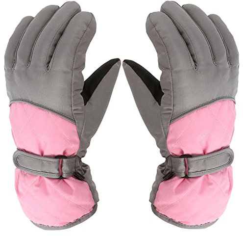 Uposao Skihandschuhe für Kinder 6-11 Jahre,Mädchen Jungen Winter Warme Schnee Handschuhe Winddicht Rutsch Schneehandschuh Outdoor Snowboard Skifahren Laufhandschuhe Fleece Fahrradhandschuhe,Rosa