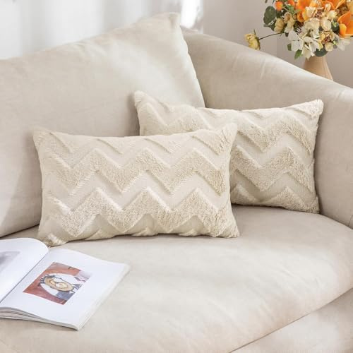 MIULEE Weihnachten 2er Set Wolle Kissenbezüge Sofakissen Dekokissen Welle Polyster Kissenbezüge Couchkissen Weich Kissenbezug Zierkissenbezug Wohnzimmer Schlafzimmer 40x60cm Beige
