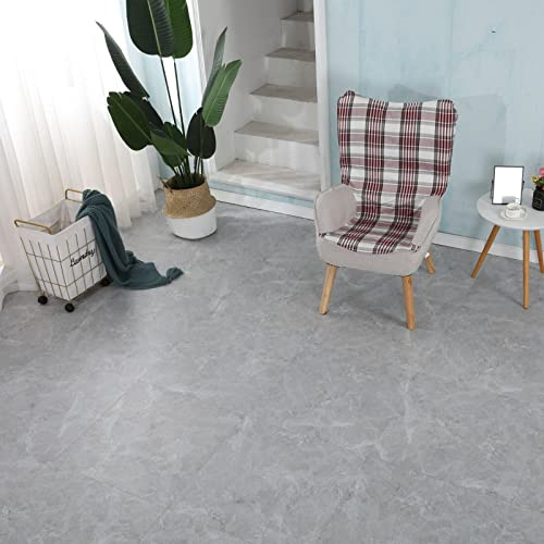 60cm Square Marble Effect Vinyl Floor Tiles Self Adhesive Flooring Planks Lino (Grey Carrara Marble, 2 x Pack of 11 = 8m²)