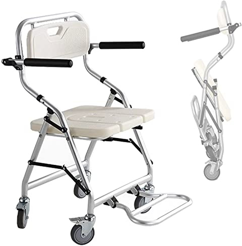 BOVDC Siège de Douche Personne âgée, Chaise de Transport de Douche Pliable avec Découpe Hygiénique en U et Roulettes, Chaise Salle de Bain pour Personnes âgées et Femmes Enceintes, Charge Max: 120kg