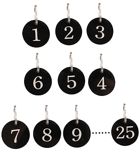 MAGICLULU 25 Stück Acryl Nummerntag Mit Schlüsselring Runde Schwarze Nummernschildringe Für Hotel Restaurant Und Supermarkt Staubdicht Und Langlebig
