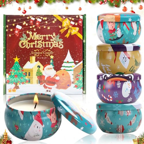 Allony Weihnachtsduftkerzen, Duftkerze Weihnachtsduft, Duftkerzen, Duftkerzen Geschenkset, Natürliches Sojawachs Massagekerze -4 Düfte