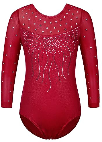 ZNYUNE Fille Justaucorps Gymnastique Manches 3/4 B285 Bordeaux 12A